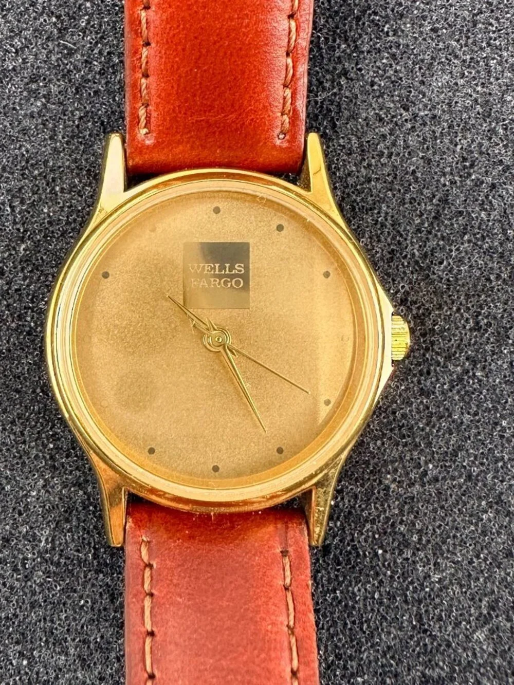 Wells Fargo Watch Women Gold Tone 26MM Brown Leather Band New Battery 8